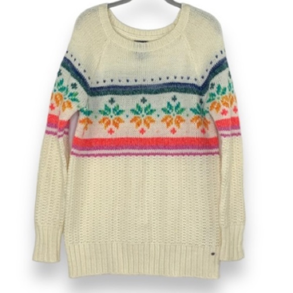 American Eagle Outfitters Cream Multicolor Rainbow Fair Isle Jegging Sweater XL